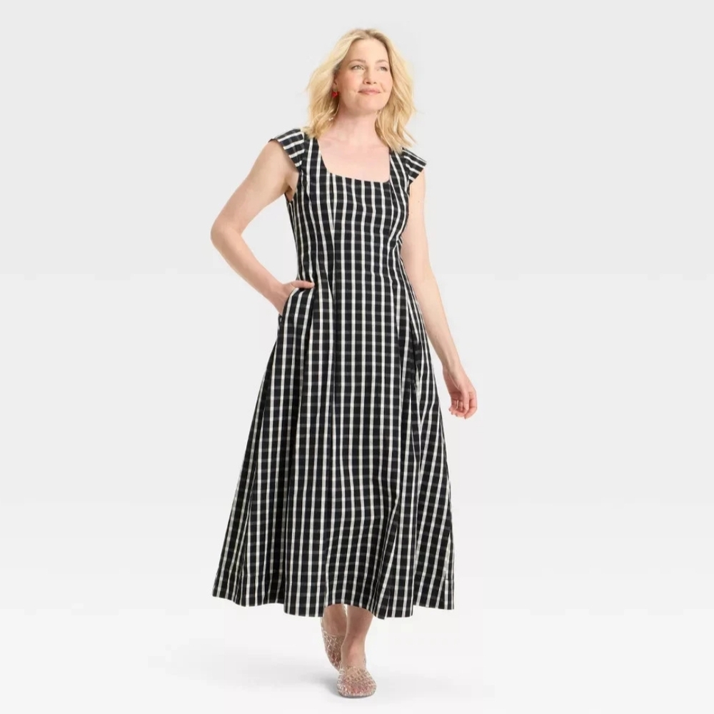 NWT Black Plaid Mini Poplin Dress Size 16